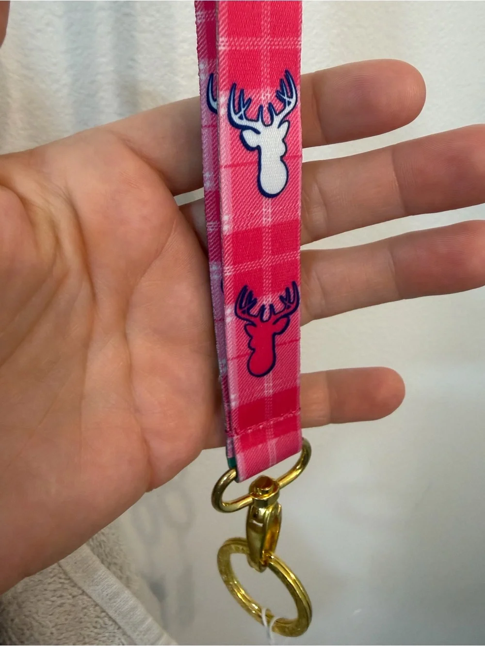 Simply Southern Pink Moose Print Lanyard with Gold Hardware